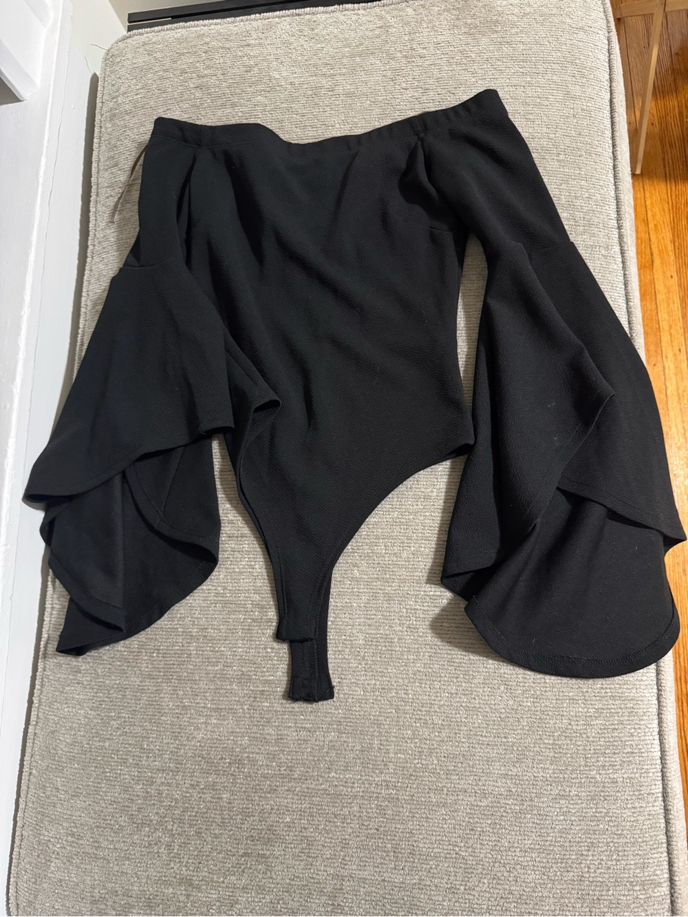 Blue Blush Black Off-the-Shoulder Ruffle Sleeve Bodysuit